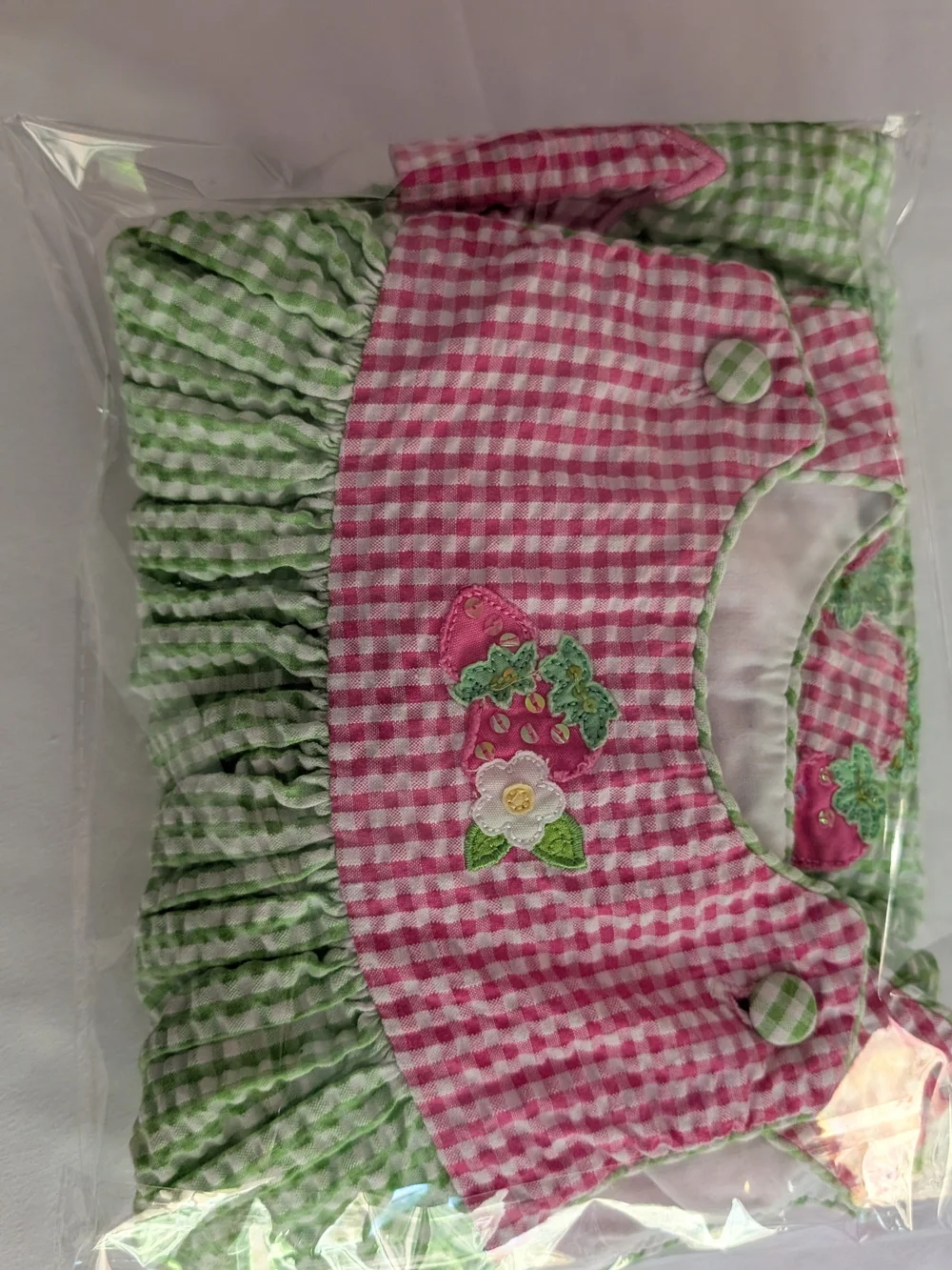Pink and Green Gingham Appliqué Sleeveless Kids Dress